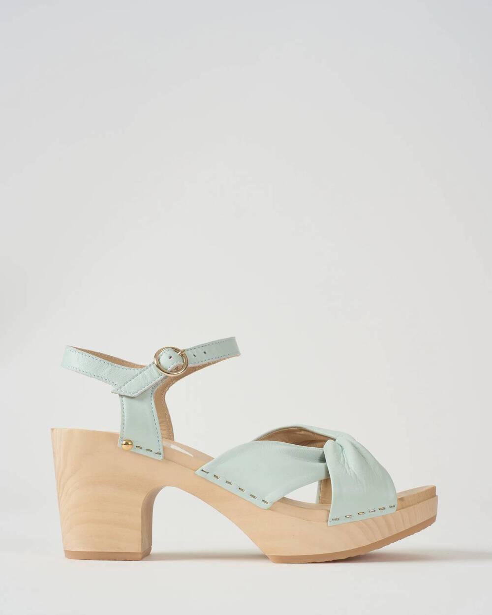 NEW SABOT YOUYOU women's yelda mid heel clog sandal in aqua soft leather
